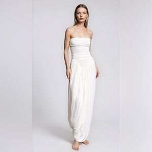 Strapless Ruched Maxi Dress in WHITE like helsa cult Gaia